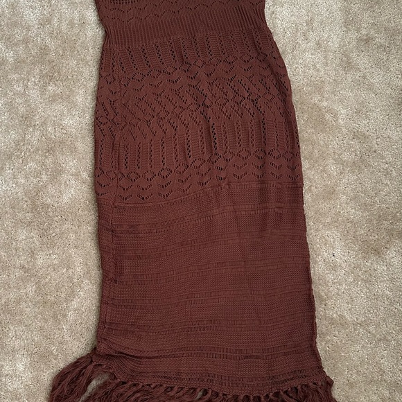 Paradise Cove Crochet Knit Fringe  Hem Midi Dress - Picture 3 of 4